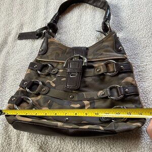 B. Makowsky Camouflage Leather Buckle Tote